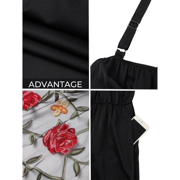 Women Plus Size Formal Dress With Embroidered Shawl and Pockets - Picture 2 of 8